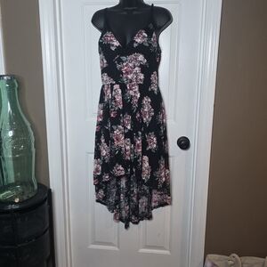 Lily Rose Black Floral High-Low Spaghetti Strap Dress